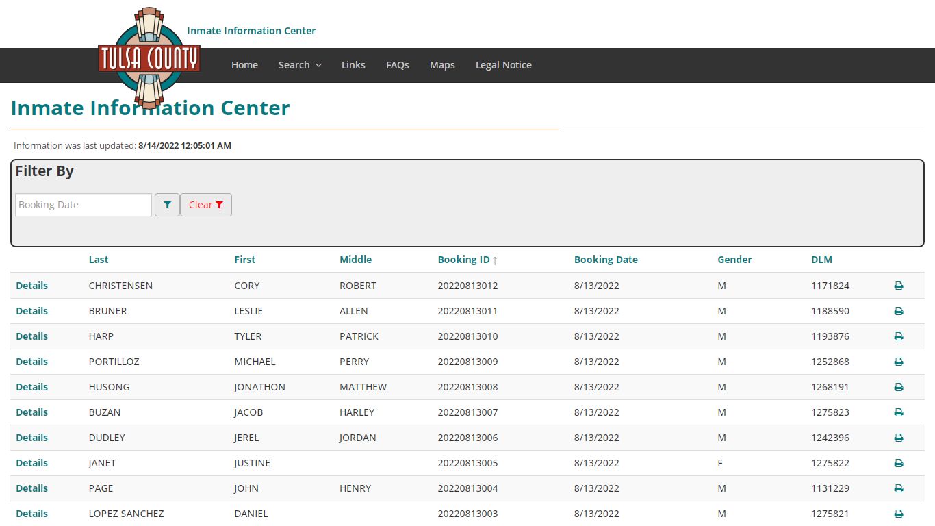 Booking Index - Inmate Information Center